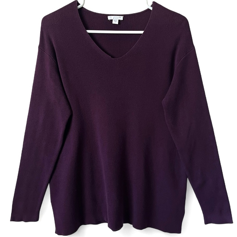 J. Jill Pullover V Neck Sweater Long Sleeve Cotton Blend S Purple Plum Casual